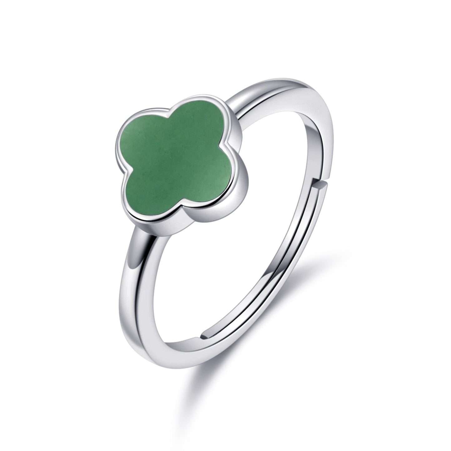 Green Aventurine Gemstone Adjustable Clover Ring