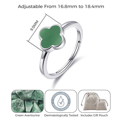 Green Aventurine Gemstone Adjustable Clover Ring