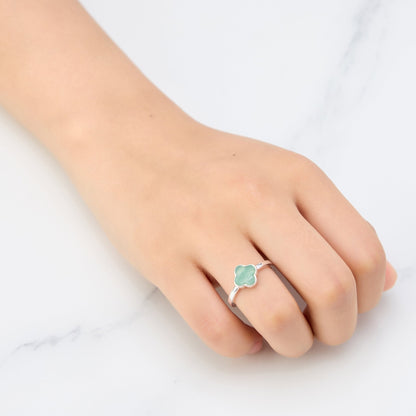 Green Aventurine Gemstone Adjustable Clover Ring