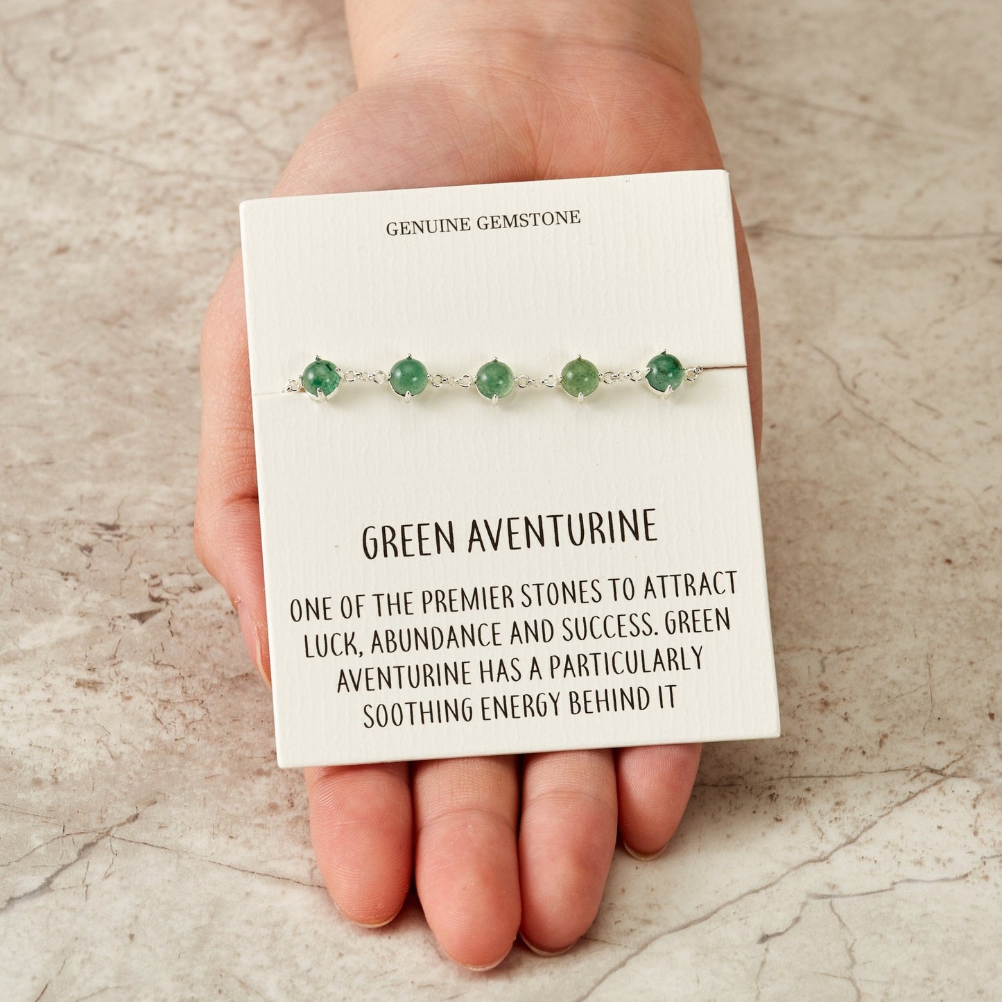 Green Aventurine Gemstone Bracelet with Quote Card