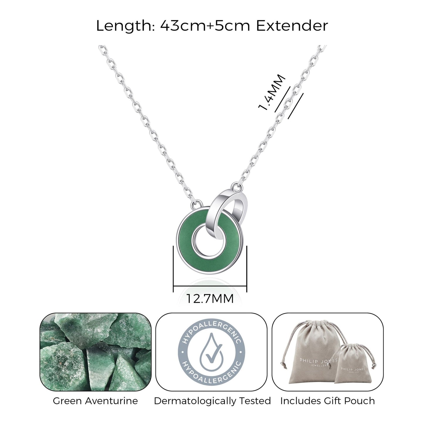 Green Aventurine Gemstone Circle Link Necklace