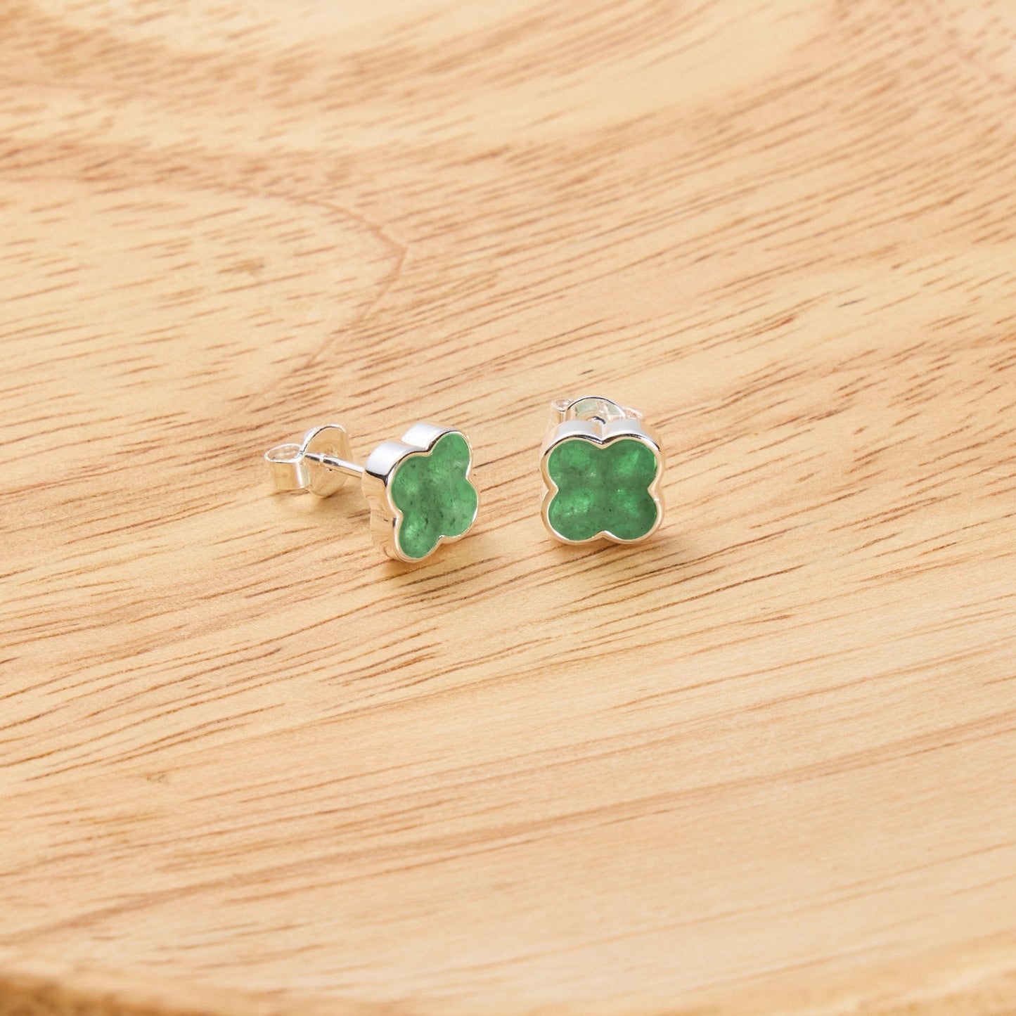 Green Aventurine Gemstone Clover Earrings