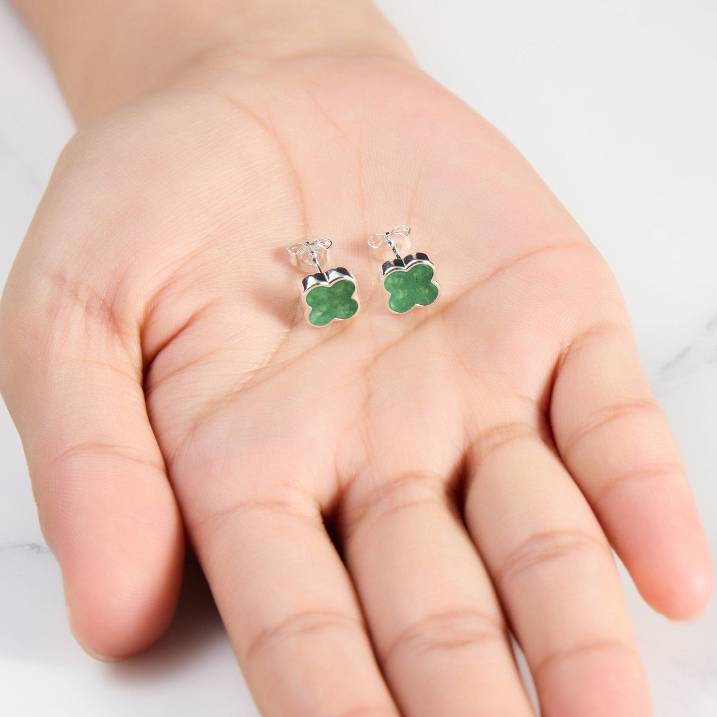 Green Aventurine Gemstone Clover Earrings