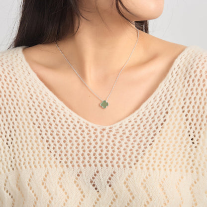 Green Aventurine Gemstone Clover Necklace