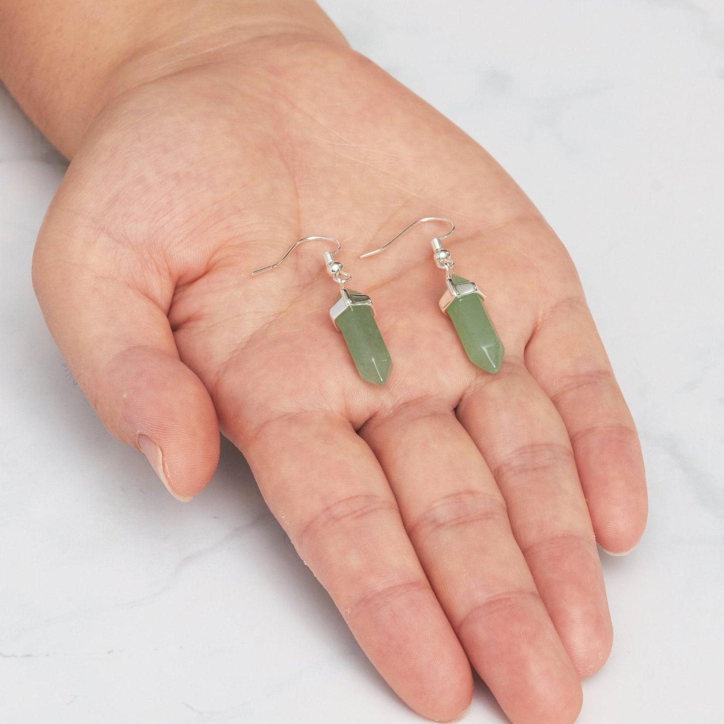 Green Aventurine Gemstone Drop Earrings with Quote Card