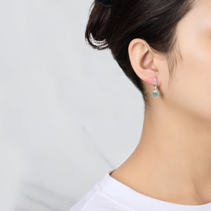 Green Aventurine Gemstone Heart Charm Hoop Earrings with Quote Card