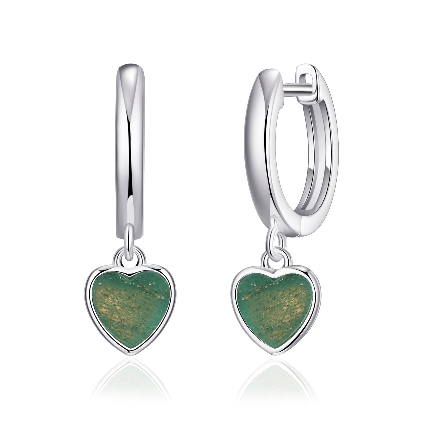 Green Aventurine Gemstone Heart Charm Hoop Earrings with Quote Card