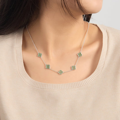 Green Aventurine Gemstone Multi Clover Necklace