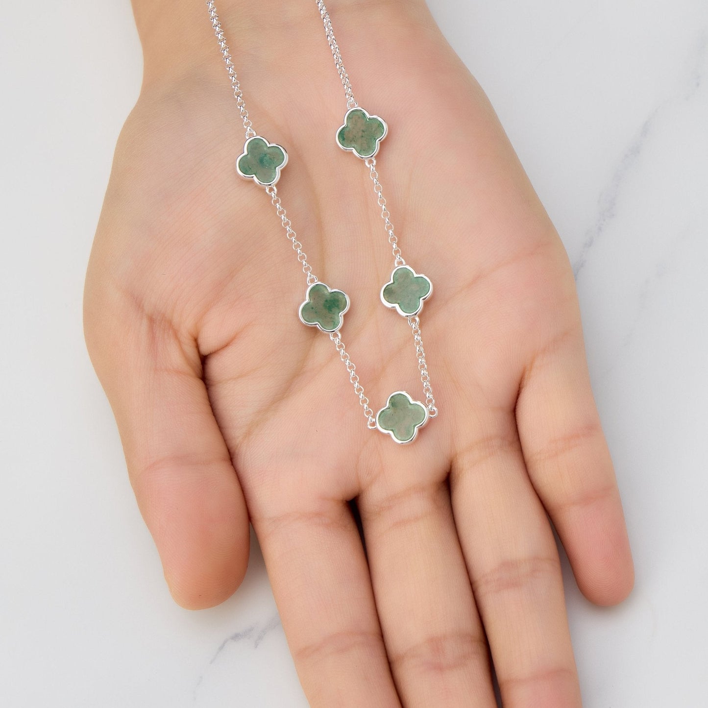 Green Aventurine Gemstone Multi Clover Necklace