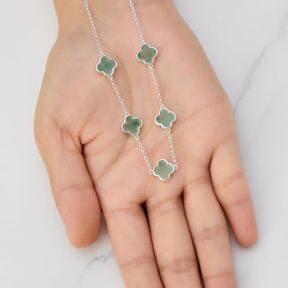 Green Aventurine Gemstone Multi Clover Necklace
