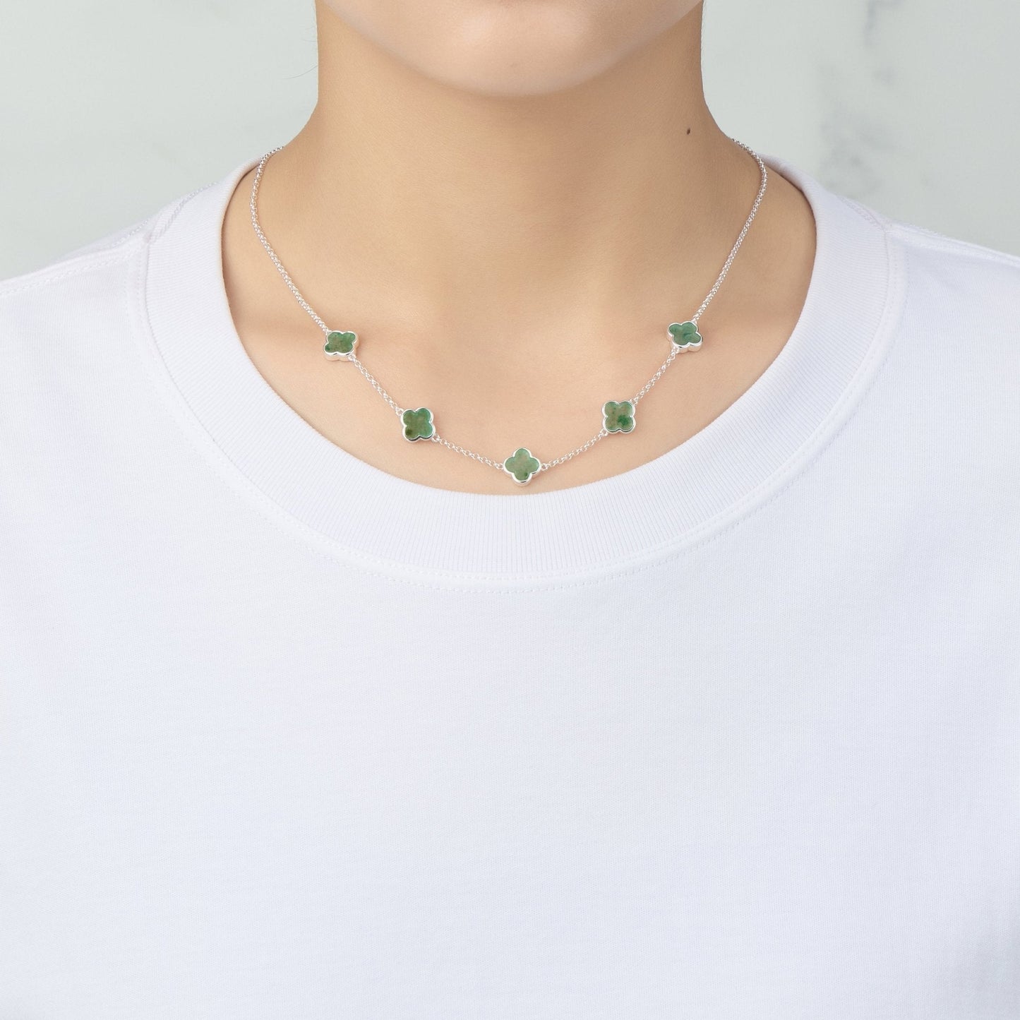 Green Aventurine Gemstone Multi Clover Necklace