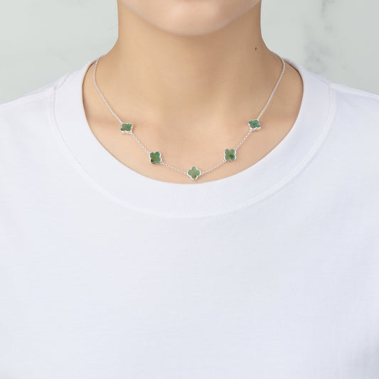 Green Aventurine Gemstone Multi Clover Necklace