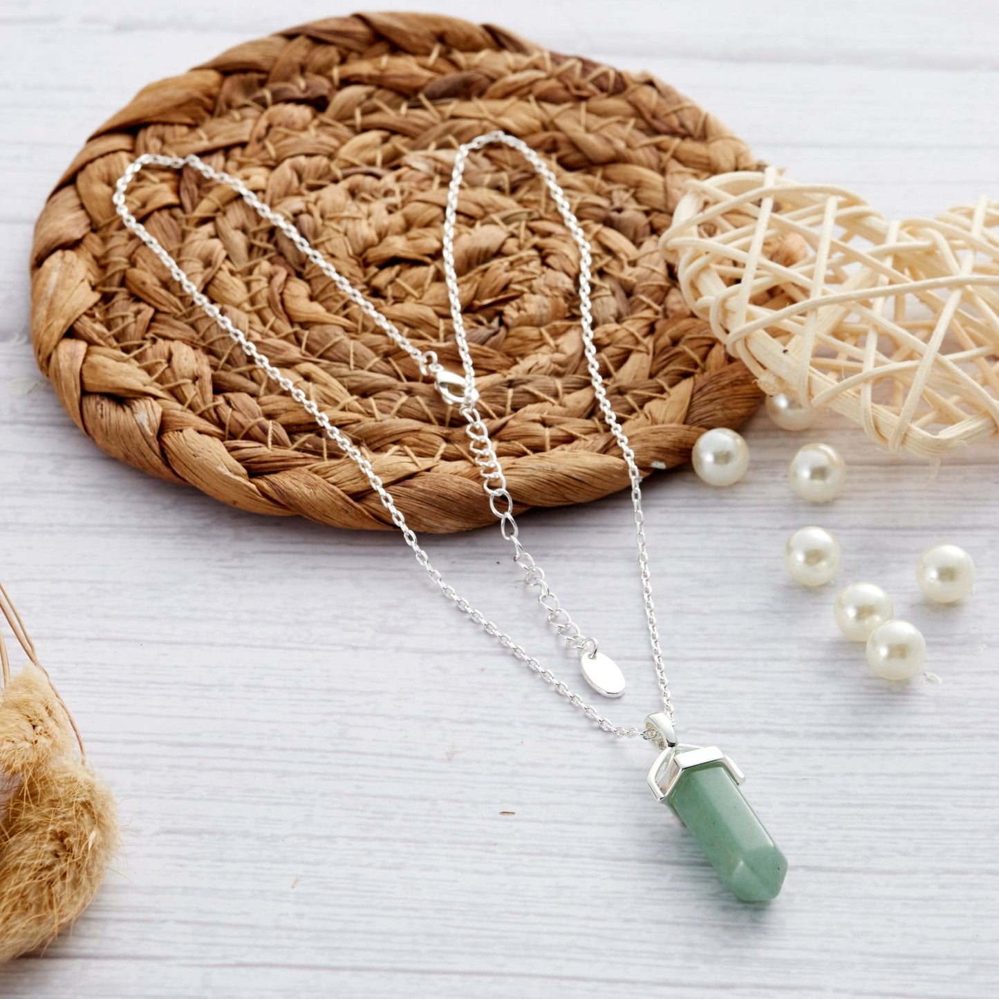 Green Aventurine Gemstone Necklace with Quote Card