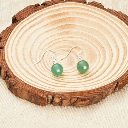 Green Aventurine Gemstone Round Drop Earrings with Quote Card