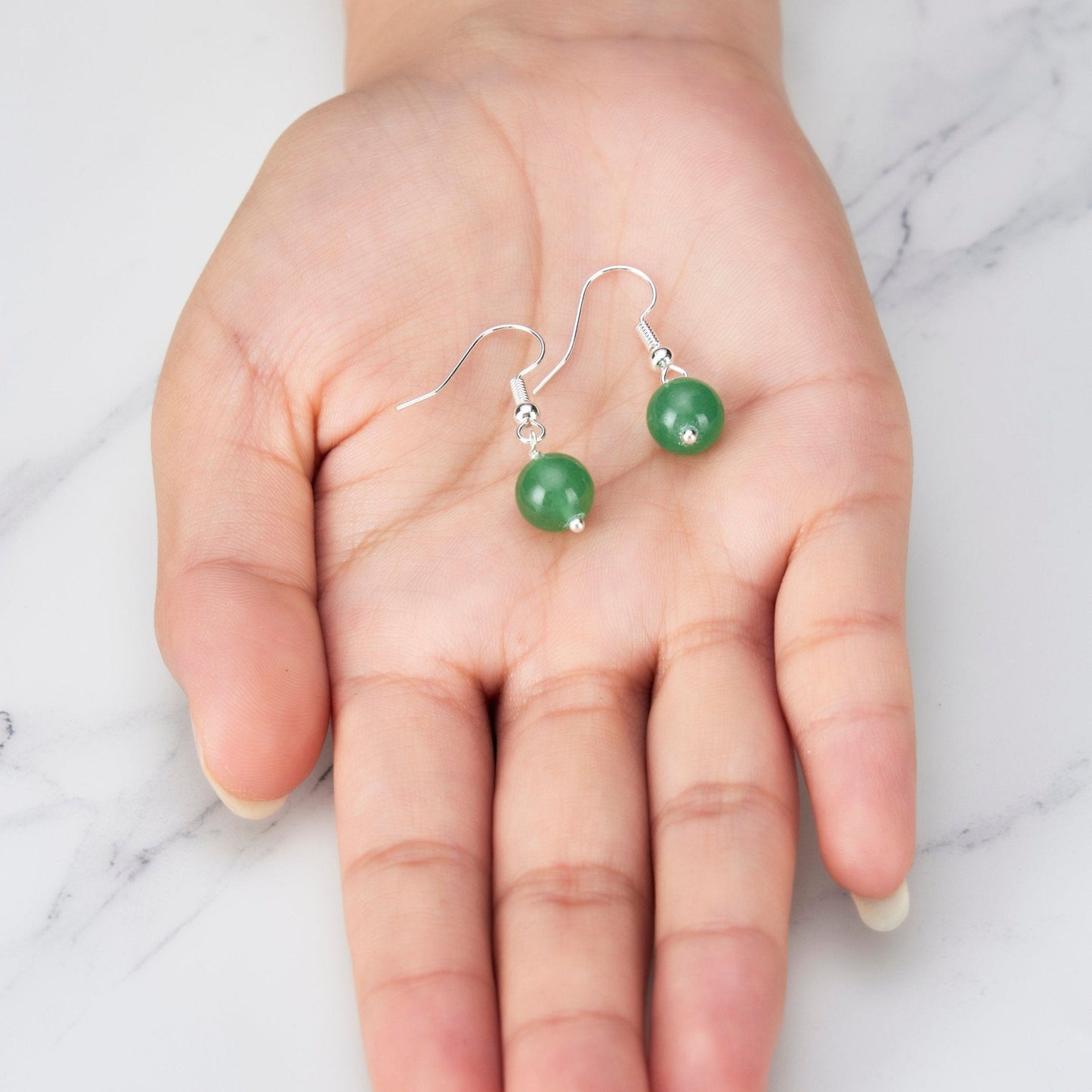 Green Aventurine Gemstone Round Drop Earrings
