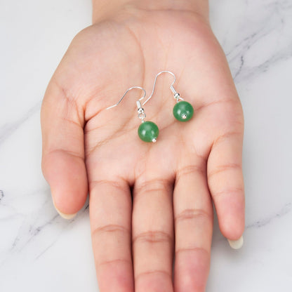 Green Aventurine Gemstone Round Drop Earrings