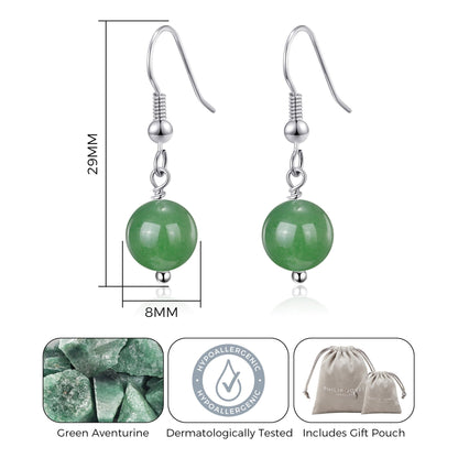 Green Aventurine Gemstone Round Drop Earrings with Quote Card