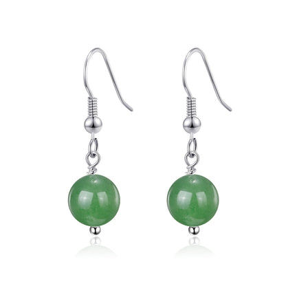 Green Aventurine Gemstone Round Drop Earrings with Quote Card