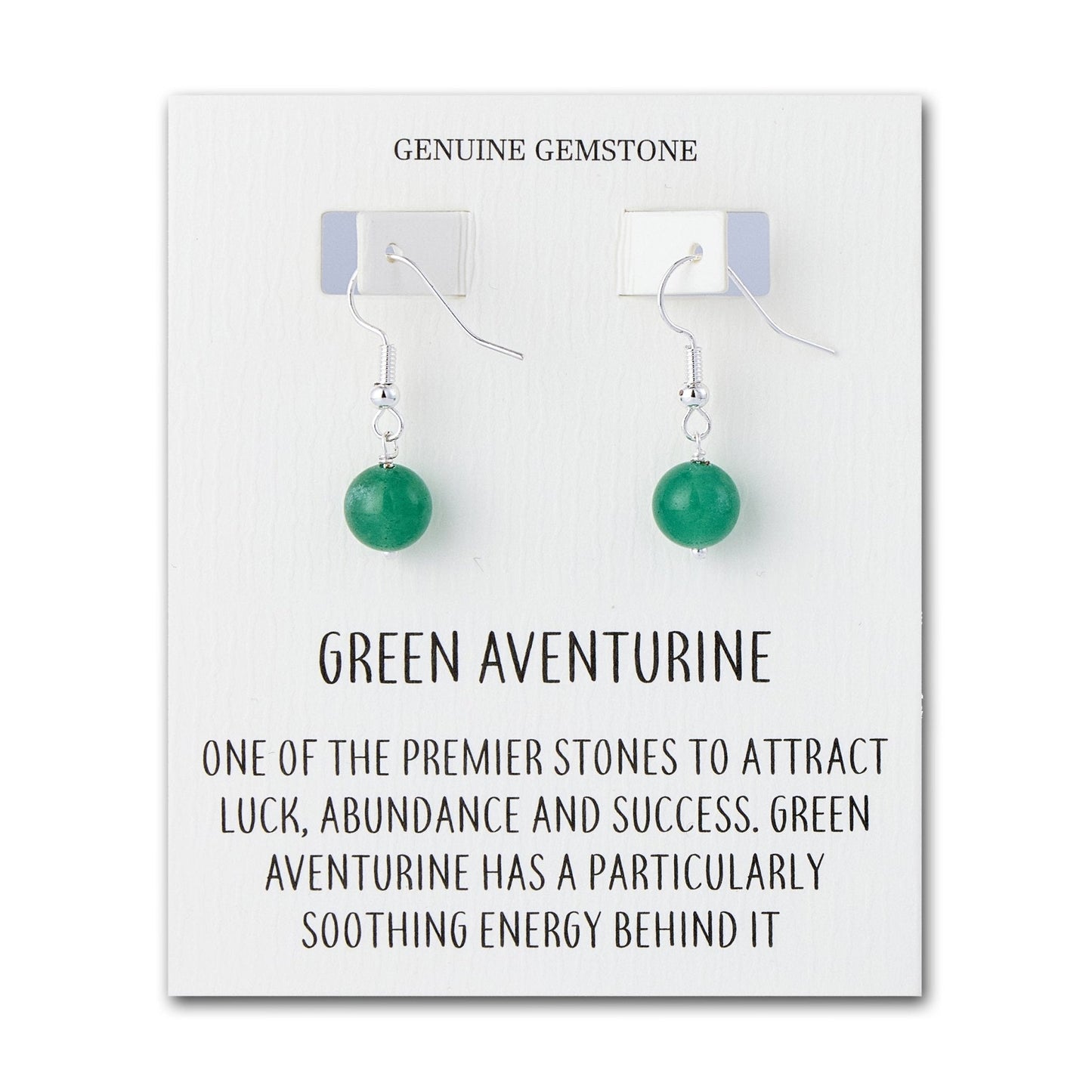 Green Aventurine Gemstone Round Drop Earrings with Quote Card