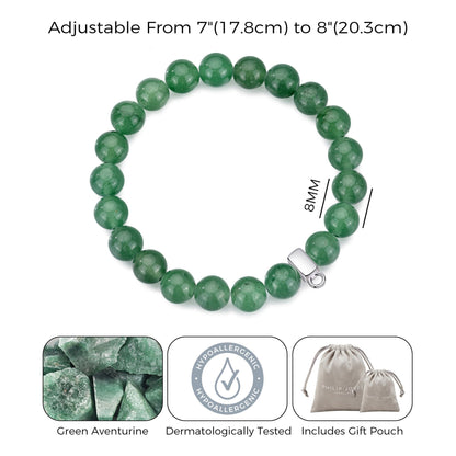 Green Aventurine Gemstone Stretch Bracelet with Charm Created with Zircondia® Crystals