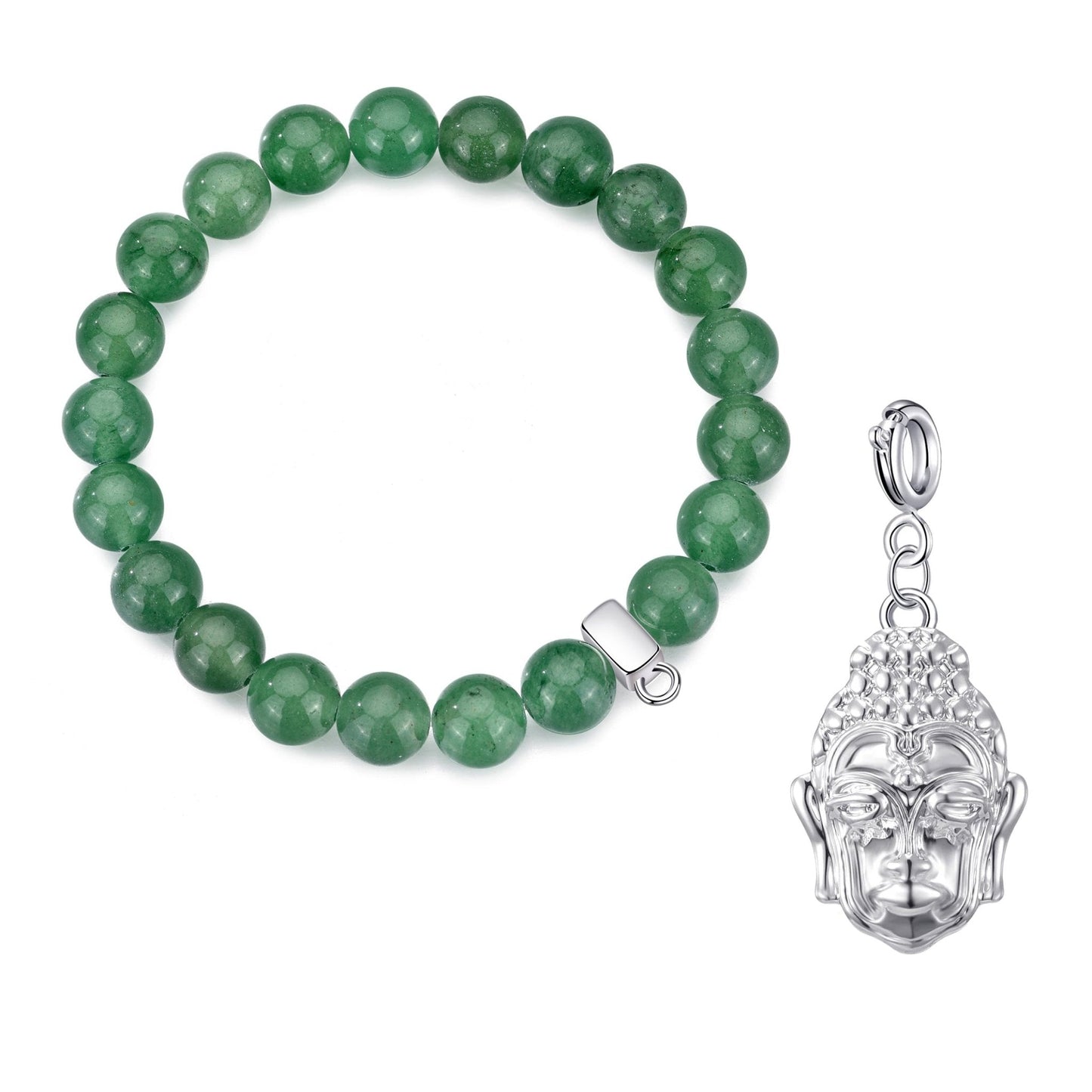 Green Aventurine Gemstone Stretch Bracelet with Charm Created with Zircondia® Crystals