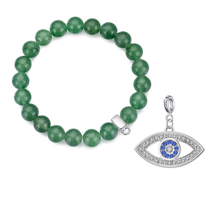 Green Aventurine Gemstone Stretch Bracelet with Charm Created with Zircondia® Crystals