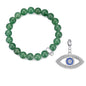 Green Aventurine Gemstone Stretch Bracelet with Charm Created with Zircondia® Crystals