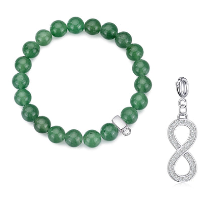 Green Aventurine Gemstone Stretch Bracelet with Charm Created with Zircondia® Crystals