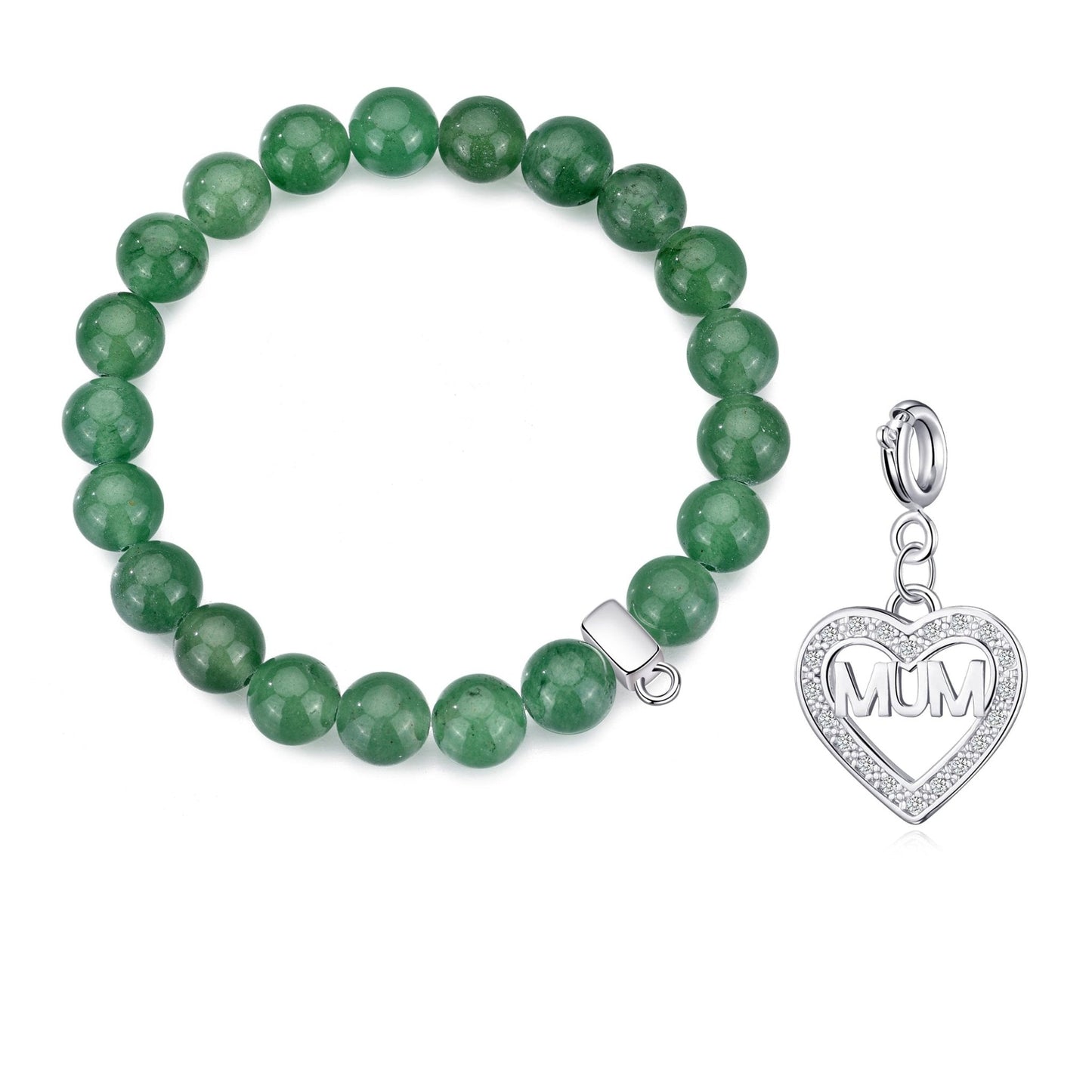 Green Aventurine Gemstone Stretch Bracelet with Charm Created with Zircondia® Crystals