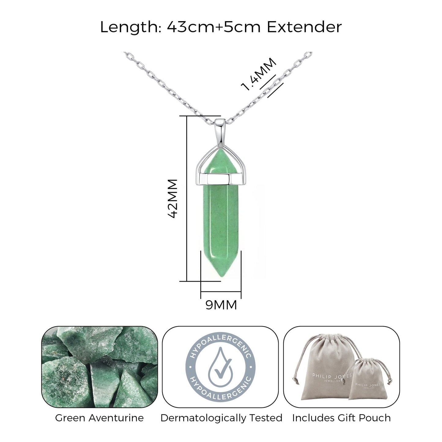 Green Aventurine Gemstone Necklace with Quote Card