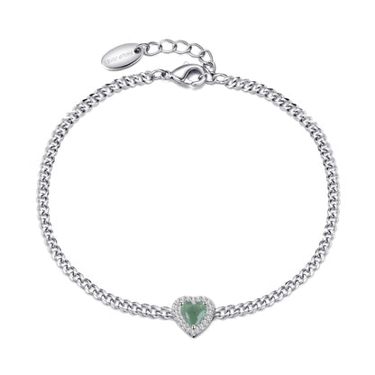 Green Aventurine Heart Gemstone Bracelet Created with Zircondia® Crystals