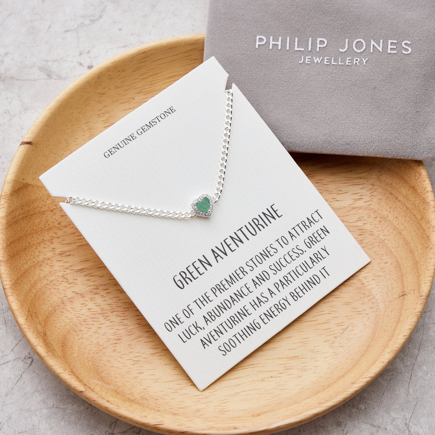 Green Aventurine Heart Gemstone Bracelet with Quote Card Created with Zircondia® Crystals