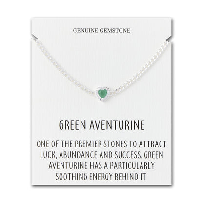 Green Aventurine Heart Gemstone Bracelet with Quote Card Created with Zircondia® Crystals