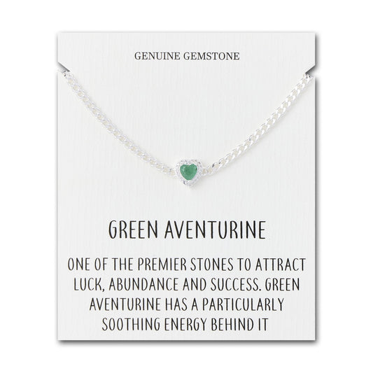 Green Aventurine Heart Gemstone Bracelet with Quote Card Created with Zircondia® Crystals