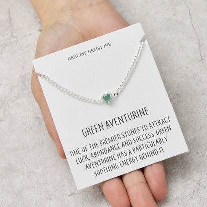 Green Aventurine Heart Gemstone Bracelet with Quote Card Created with Zircondia® Crystals