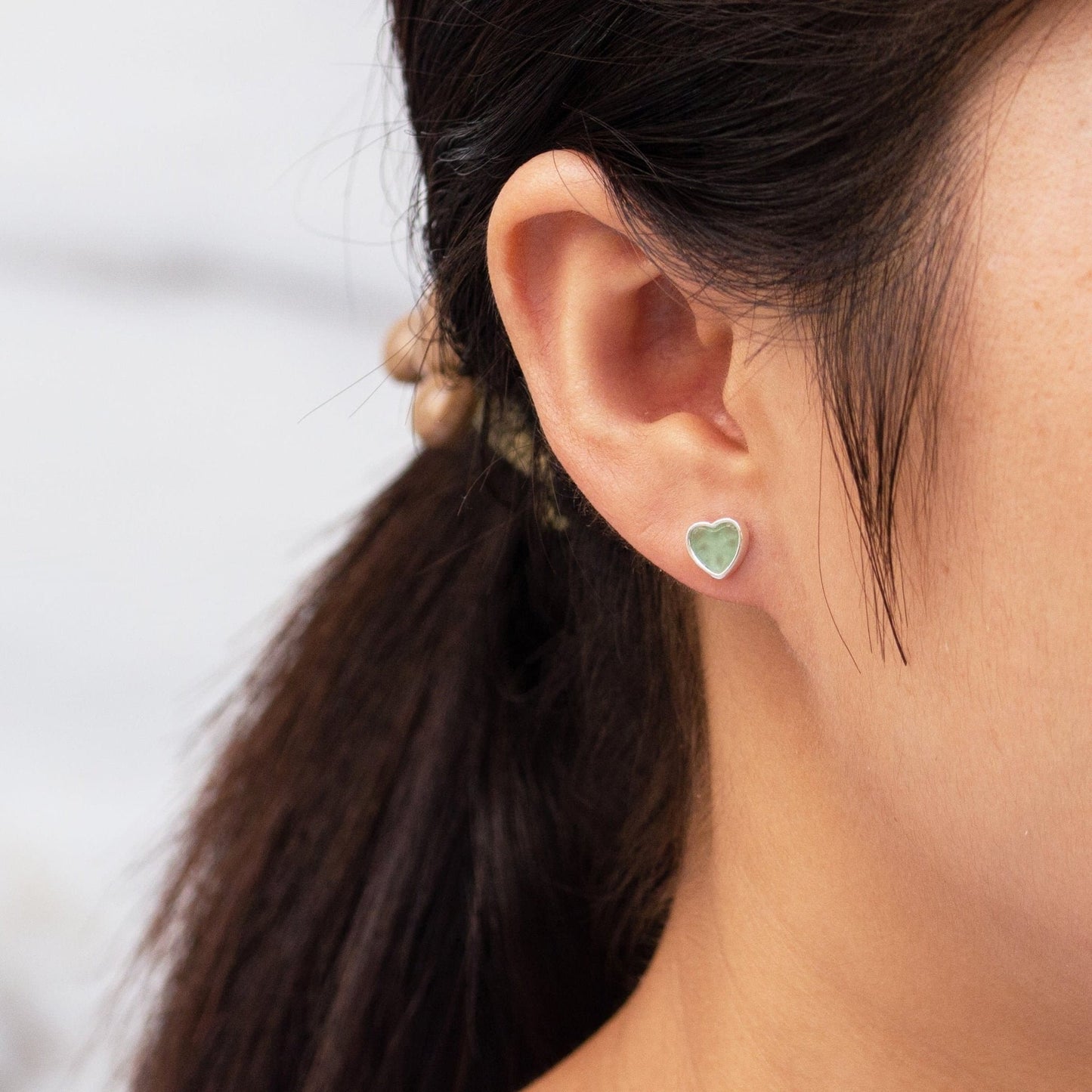 Green Aventurine Heart Stud Earrings