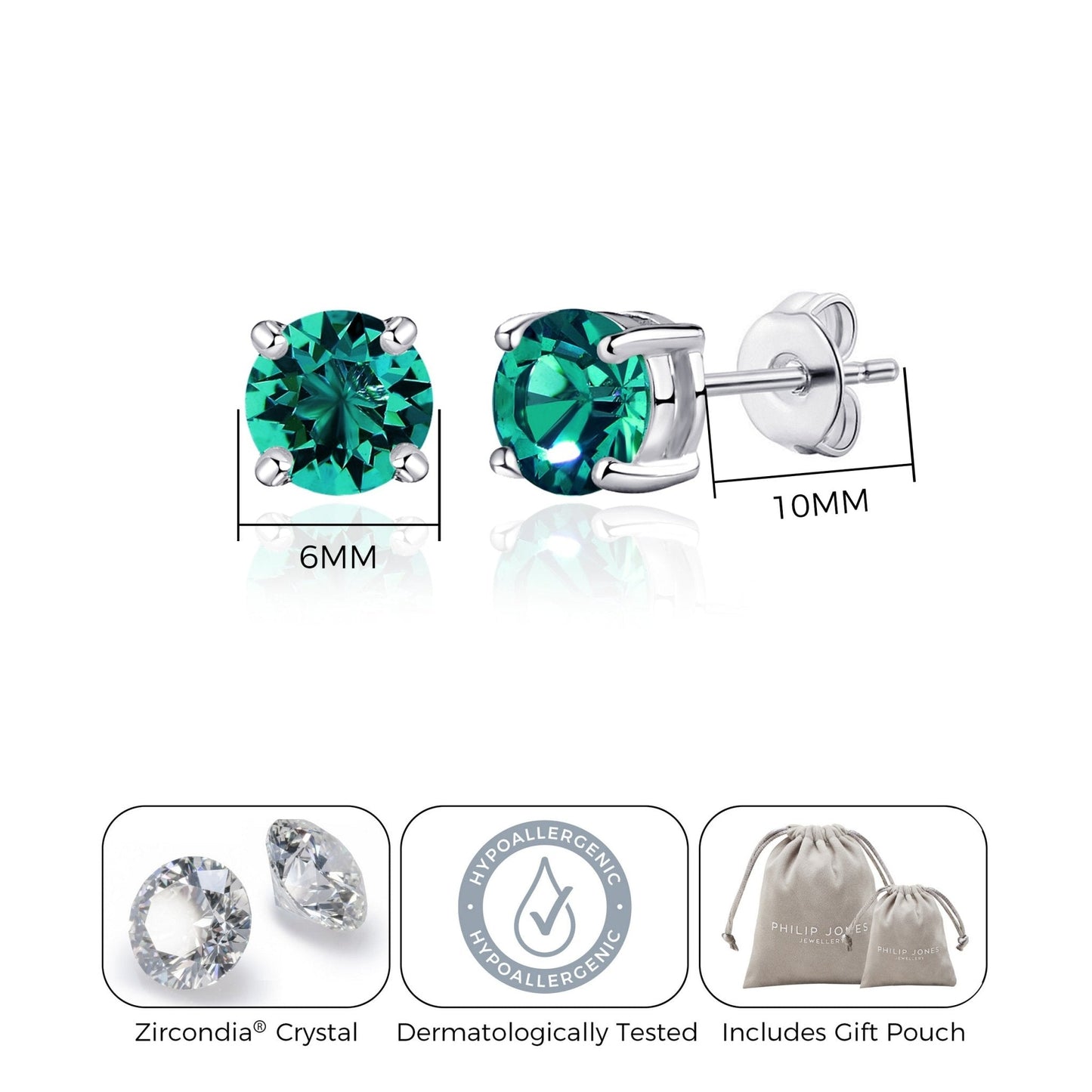 Green Stud Earrings Created with Zircondia® Crystals
