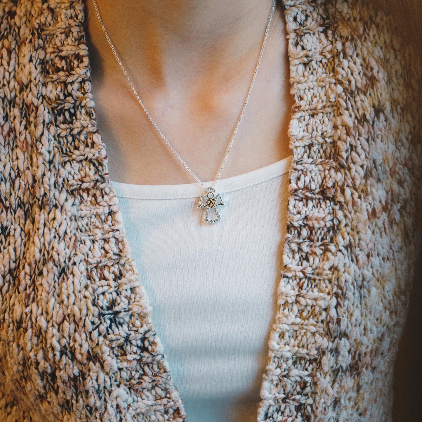 Guardian Angel Necklace with Quote Card Created with Zircondia® Crystals