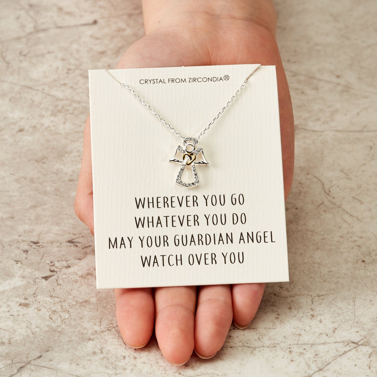 Guardian Angel Necklace with Quote Card Created with Zircondia® Crystals