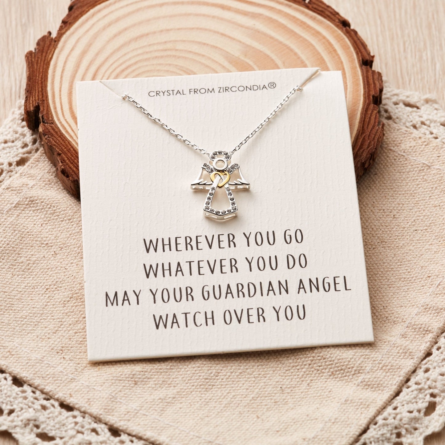 Guardian Angel Necklace with Quote Card Created with Zircondia® Crystals