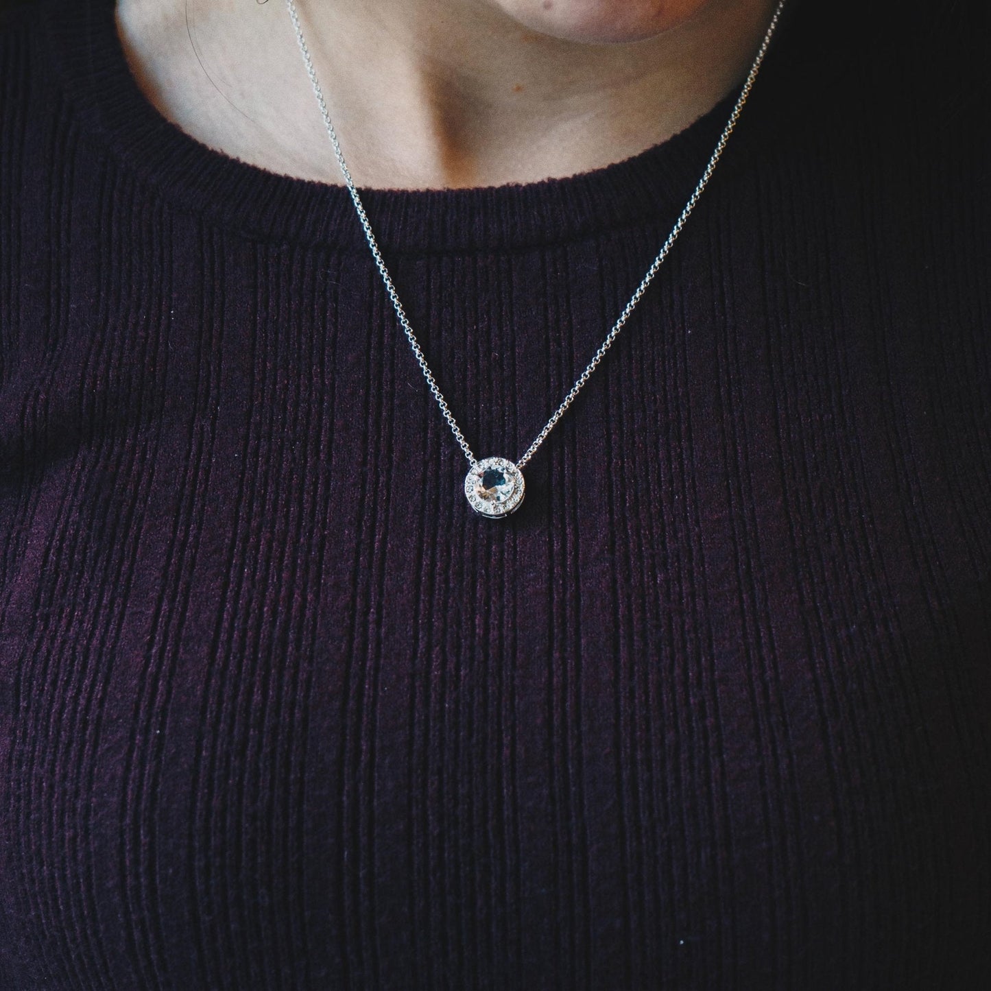 Halo Necklace Created with Zircondia® Crystals
