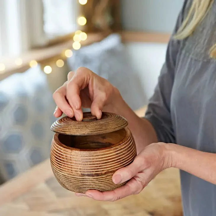 Hand Carved Mango Wood Bowl with Lid | Handmade | Sustainable Wooden Storage Bowls