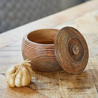 Hand Carved Mango Wood Bowl with Lid | Handmade | Sustainable Wooden Storage Bowls