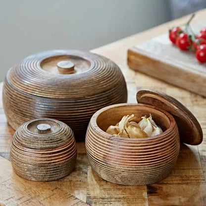 Hand Carved Mango Wood Bowl with Lid | Handmade | Sustainable Wooden Storage Bowls