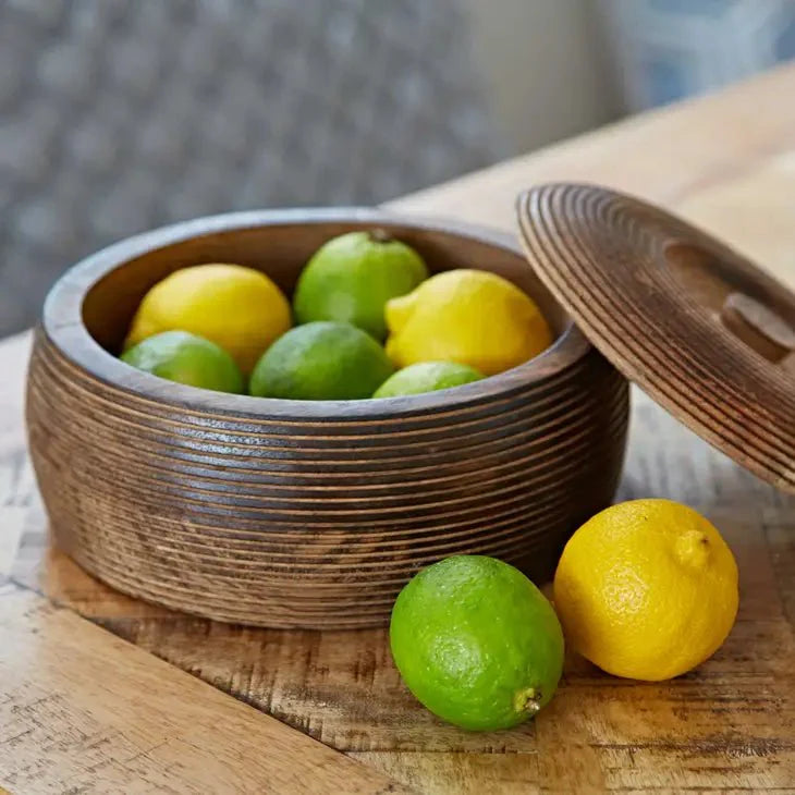 Hand Carved Mango Wood Bowl with Lid | Handmade | Sustainable Wooden Storage Bowls