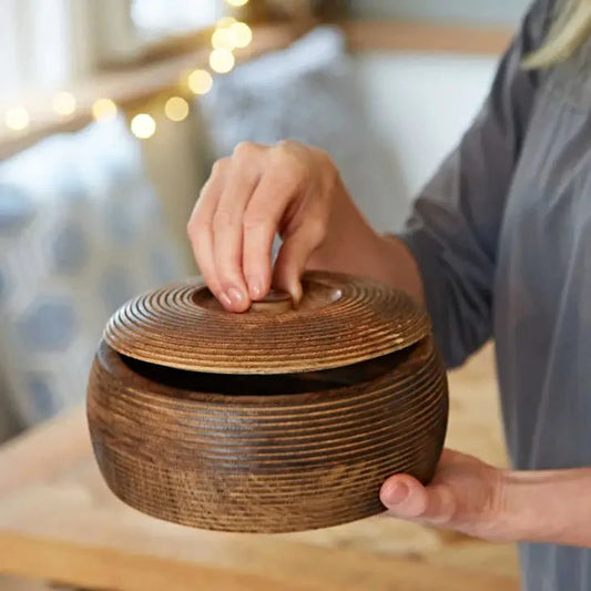 Hand Carved Mango Wood Bowl with Lid | Handmade | Sustainable Wooden Storage Bowls