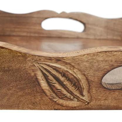 Hand Carved Wooden Tea Tray - Mango Wood Serving Tray