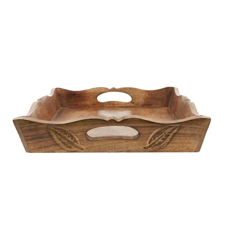 Hand Carved Wooden Tea Tray - Mango Wood Serving Tray