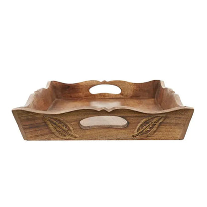 Hand Carved Wooden Tea Tray - Mango Wood Serving Tray