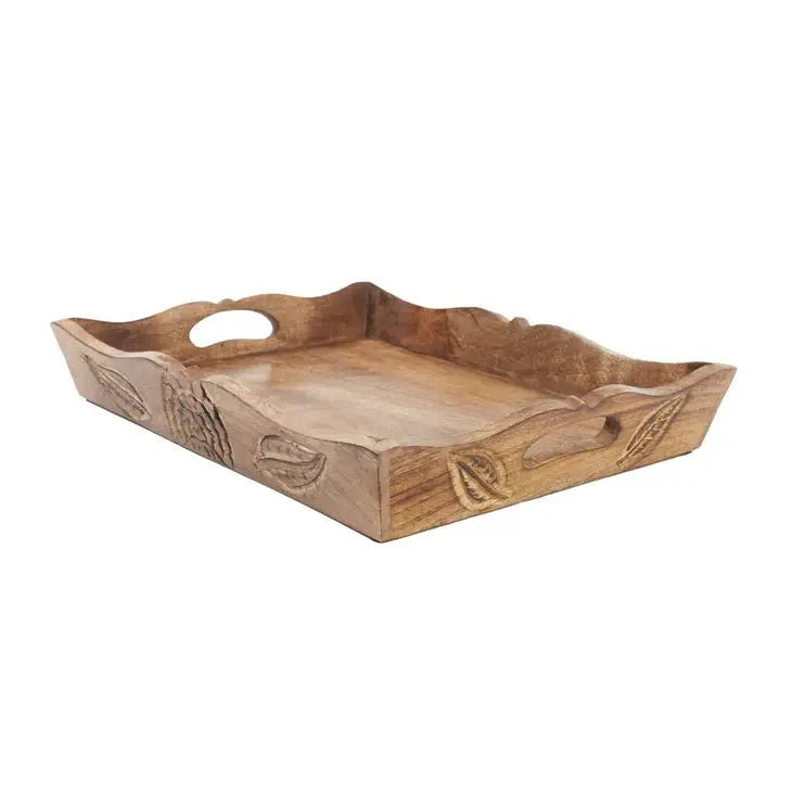 Hand Carved Wooden Tea Tray - Mango Wood Serving Tray